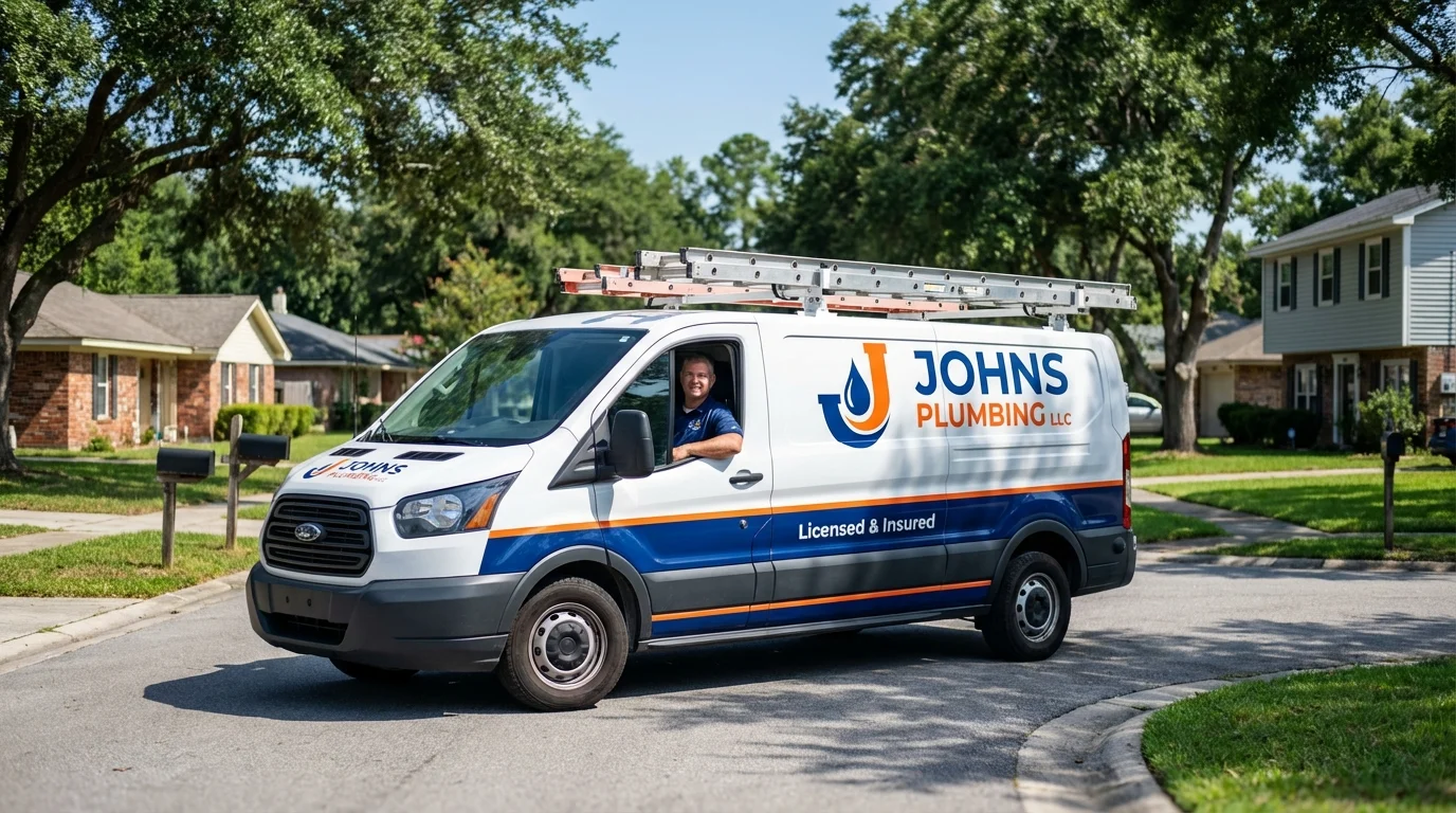 Johns Plumbing LLC service van in Wakefield, MA