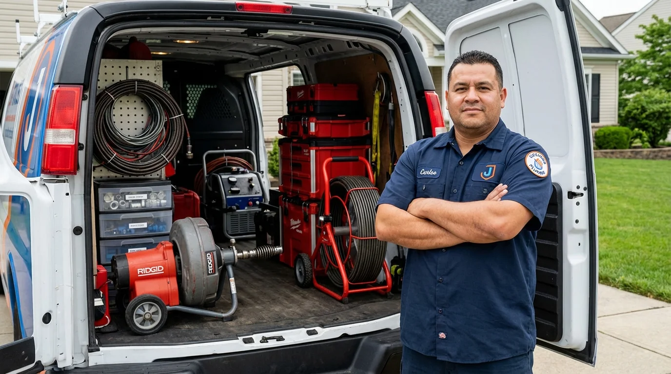 Professional drain cleaning equipment and Johns Plumbing LLC plumber in Wakefield