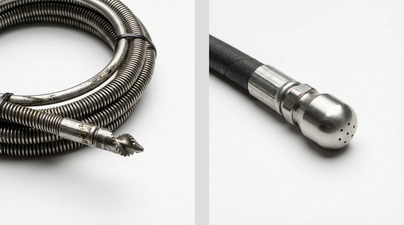 Drain snake cable and hydro jetting nozzle used for drain cleaning in Wakefield, MA