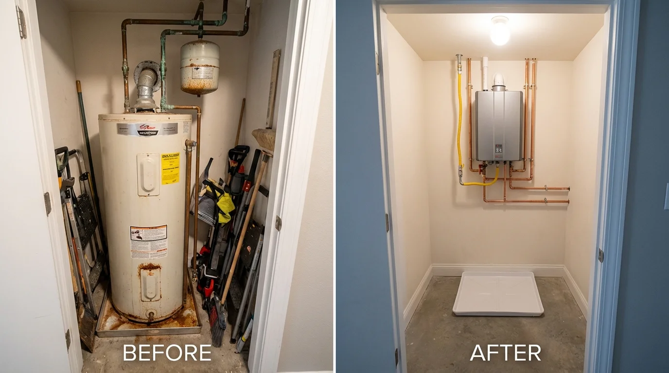 Tank water heater versus wall-mounted tankless unit comparison for Wakefield, MA homeowners